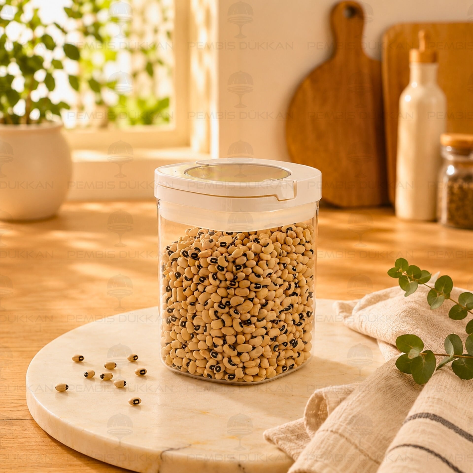 BEYAZ KARE TESORA 900ML VAKUM KAPAK CAM KAVANOZ (88502)