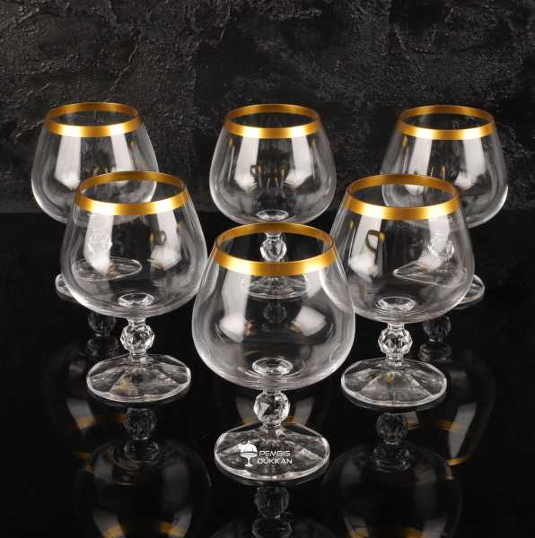 6LI 250ML STERNA TOMBUL KRİSTAL KAHVE YANI KADEH (SADE GOLD AĞIZLI)