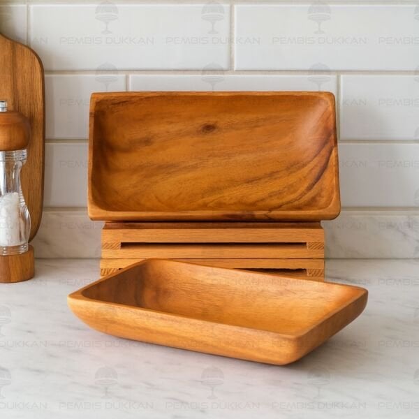 1 ADET FİLİPİN AKASYASI DİKDÖRTGEN DERİN ORTA SALATA & MEZE SERVİS, KAYIK (AKS104)