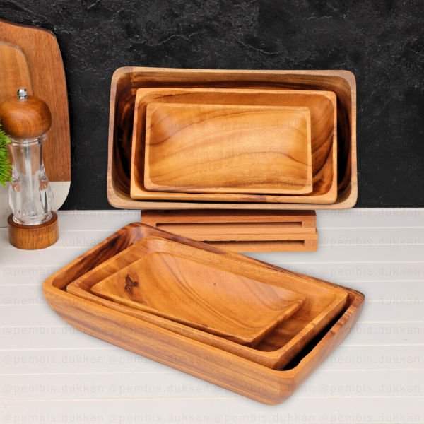 1 ADET FİLİPİN AKASYASI DİKDÖRTGEN DERİN ORTA SALATA & MEZE SERVİS, KAYIK (AKS104)