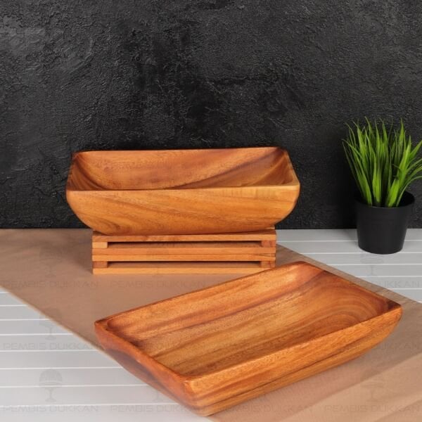 1 ADET FİLİPİN AKASYASI DİKDÖRTGEN DERİN ORTA SALATA & MEZE SERVİS, KAYIK (AKS104)