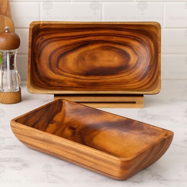 1 ADET FİLİPİN AKASYASI DİKDÖRTGEN DERİN BÜYÜK SALATA SERVİS & MEYVELİK KAYIK (AKS103)