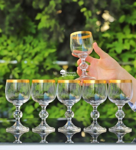 6LI 150ML STERNA KRİSTAL KAHVE YANI KADEH (SADE GOLD AĞIZLI)