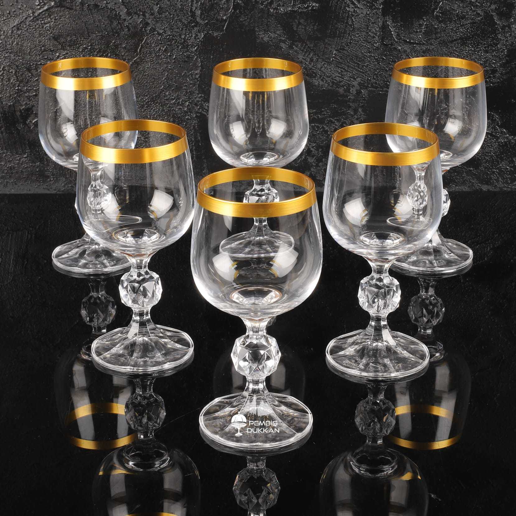 6LI 150ML STERNA KRİSTAL KAHVE YANI KADEH (SADE GOLD AĞIZLI)