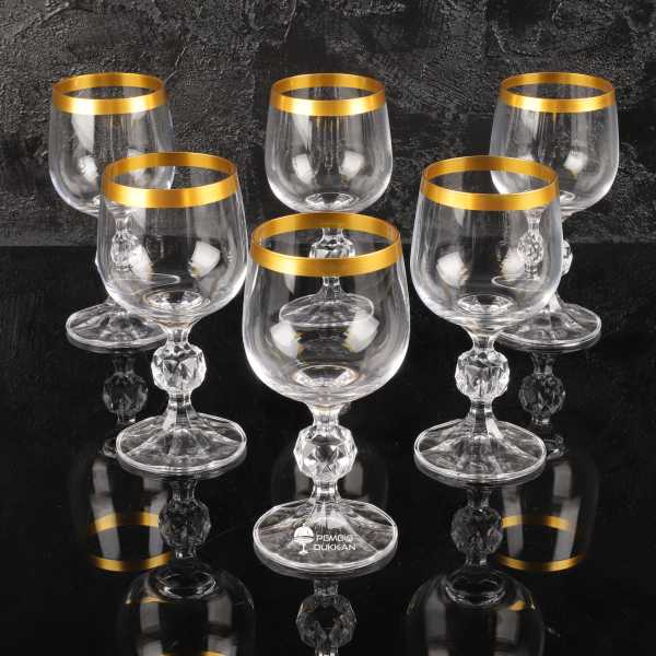 6LI 150ML STERNA KRİSTAL KAHVE YANI KADEH (SADE GOLD AĞIZLI)