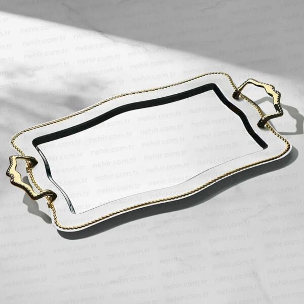 NEHİR ZİNCİR ALTIN ÇELİK ÇAY TEPSİSİ