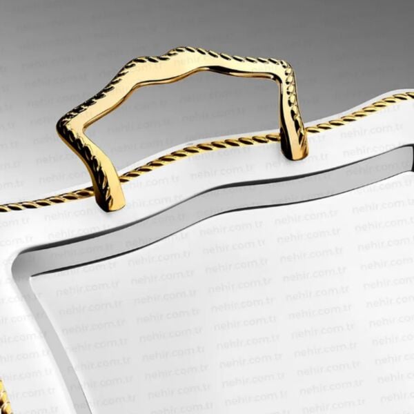 NEHİR ZİNCİR ALTIN ÇELİK ÇAY TEPSİSİ