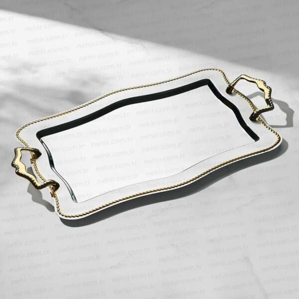 NEHİR ZİNCİR ALTIN ÇELİK KAHVE TEPSİSİ