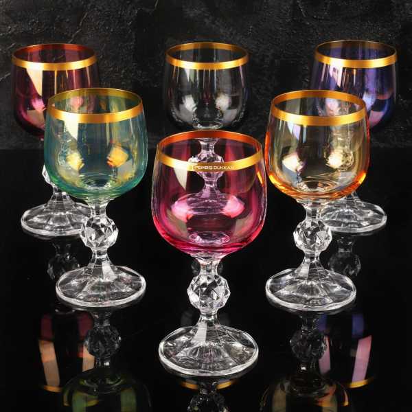 6LI 150ML STERNA  KADEH (RENKLİ LÜSTERLİ GOLD AĞIZLI)