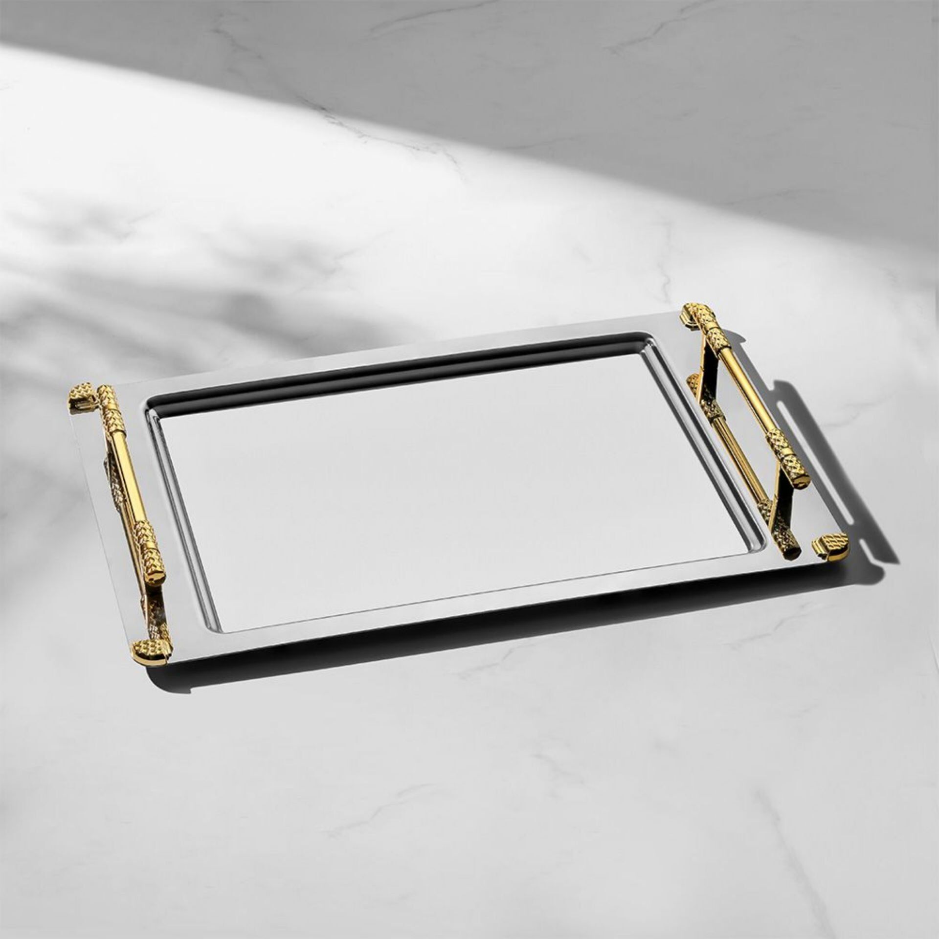 NEHİR PARİS ALTIN SATEN ÇELİK ÇAY TEPSİSİ