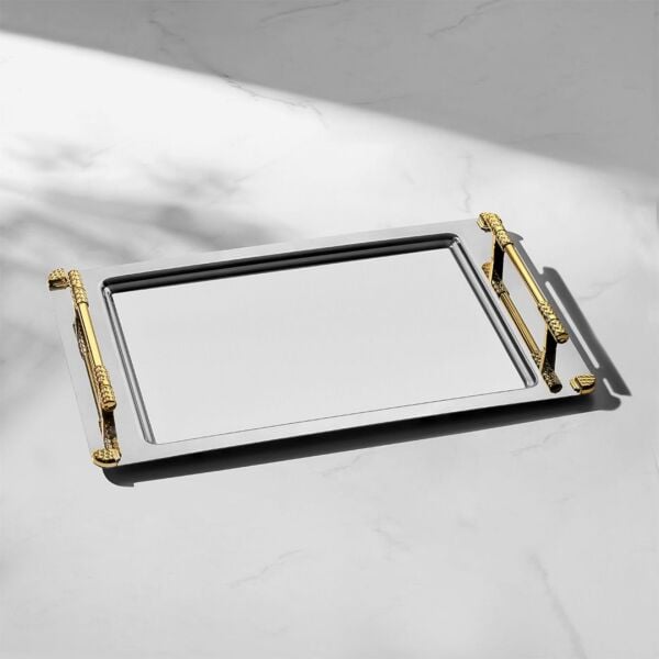 NEHİR PARİS ALTIN SATEN ÇELİK ÇAY TEPSİSİ