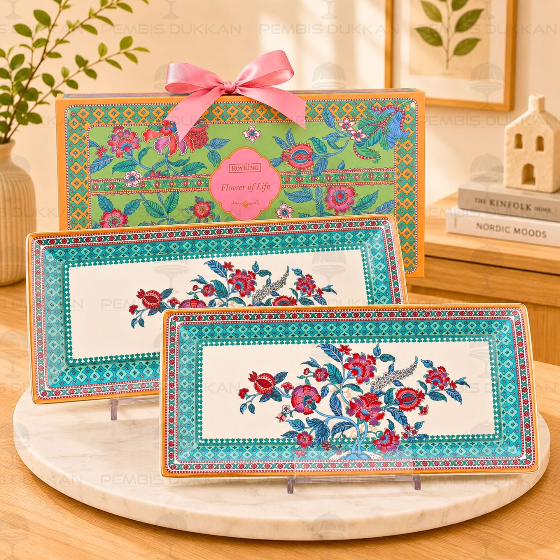 Flower Of Life 30.5cm 2li Dikdörtgen Tabak Set (002
