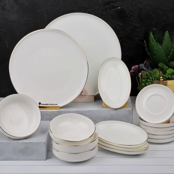 6 Kişilik 21 Parça Bonjela Gold İnce Porselen Kahvaltı Takımı