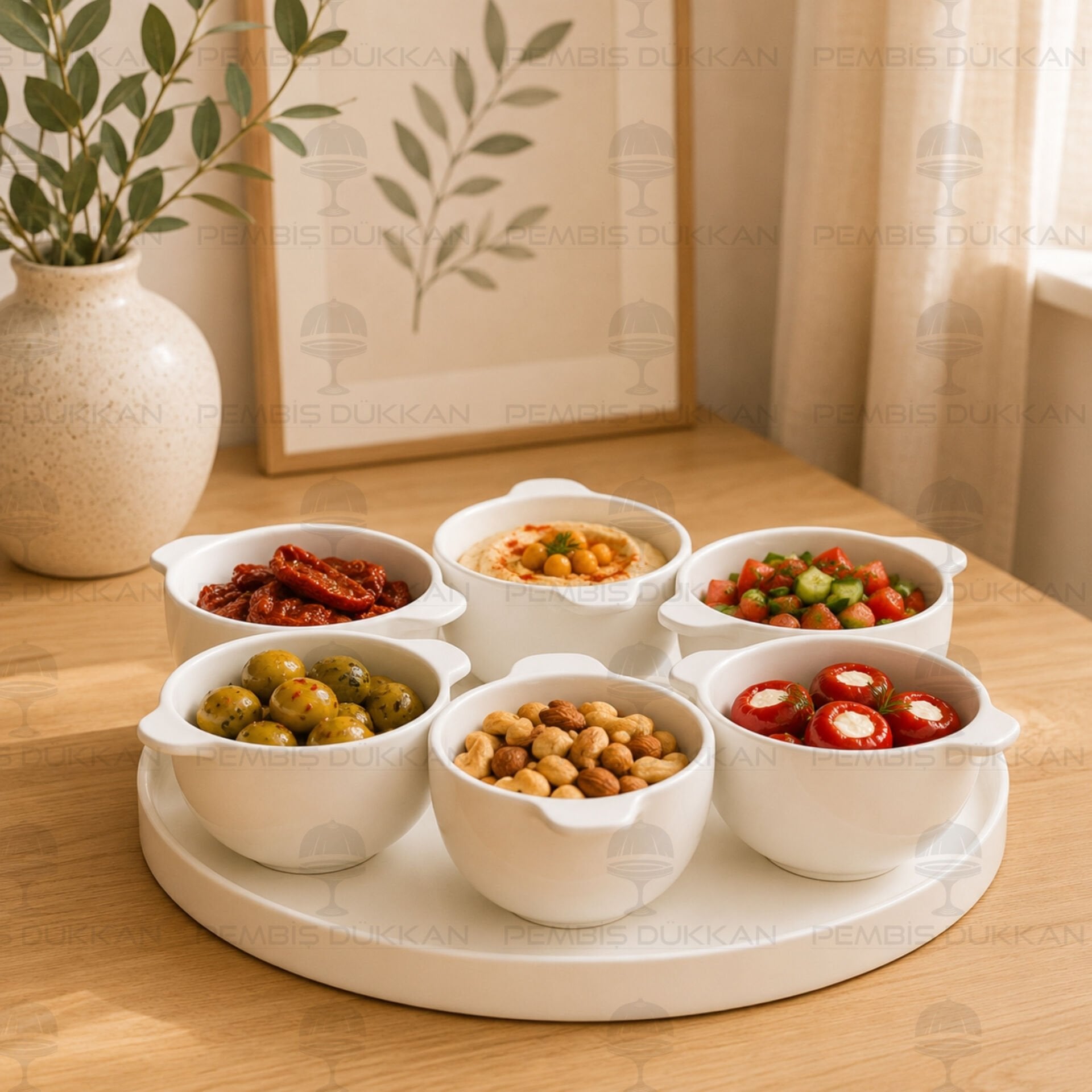 LOTUS MASA ORTASI PORSELEN ALTLIKLI, ÇEREZ & REÇELLİK KOMBİN SET 12 (G3479)