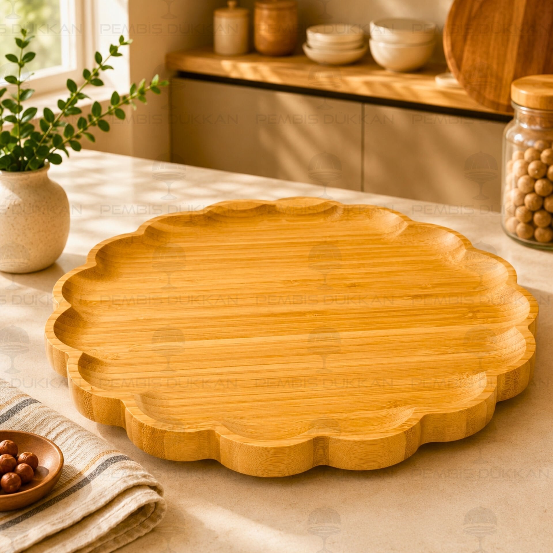Bambu 31 cm Papatya Yuvarlak Döner Mekanizmalı Peynir Tabağı 7B257