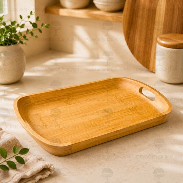 Bambu Dikdörtgen Kulplu Tepsi Orta 7B279