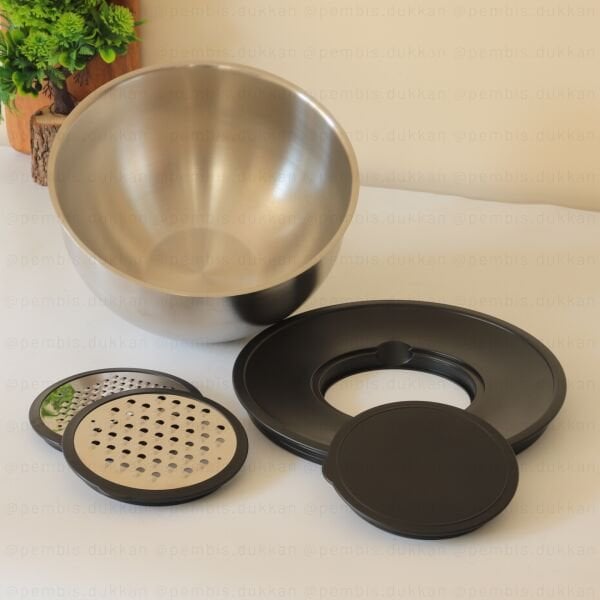 24CM KAPAKLI, RENDELİ 5Lİ ÇELİK KARIŞTIRMA KABI (NHR)