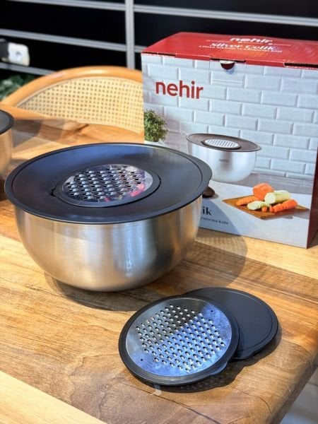 24CM KAPAKLI, RENDELİ 5Lİ ÇELİK KARIŞTIRMA KABI (NHR)