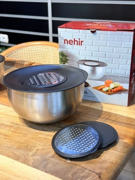 24CM KAPAKLI, RENDELİ 5Lİ ÇELİK KARIŞTIRMA KABI (NHR)