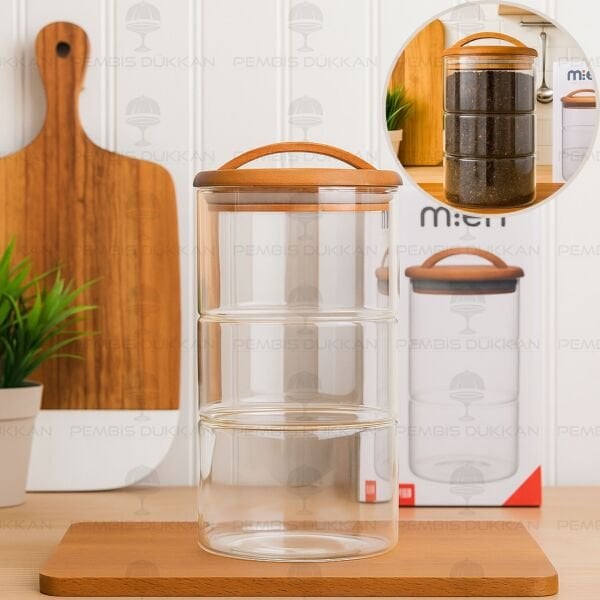 LUVA 1200ML AKASYA KAPAKLI, YATAY BOĞUMLU KAVANOZ (HJ132)