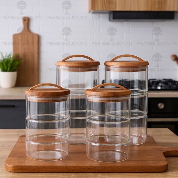 1 ADET 1200 ML  LUVA AKASYA KAPAKLI BÜYÜK BOY KAVANOZ (HJ-132)