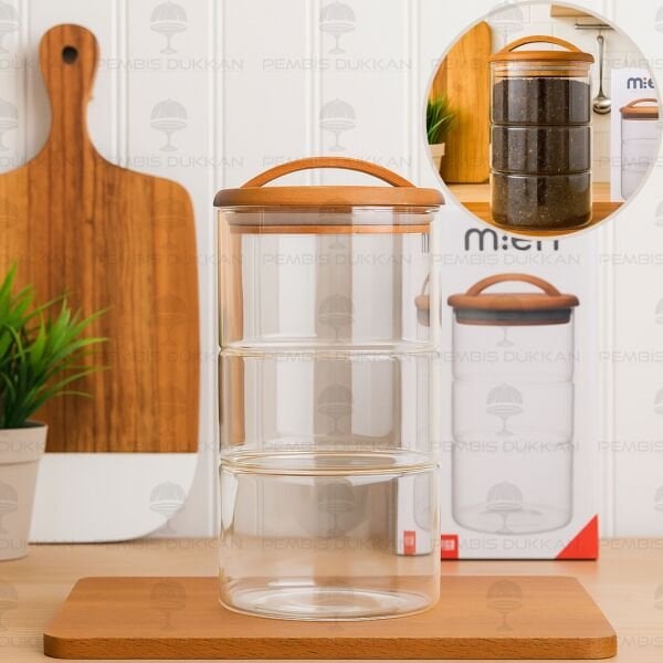 LUVA 1200ML AKASYA KAPAKLI, YATAY BOĞUMLU KAVANOZ (HJ132)