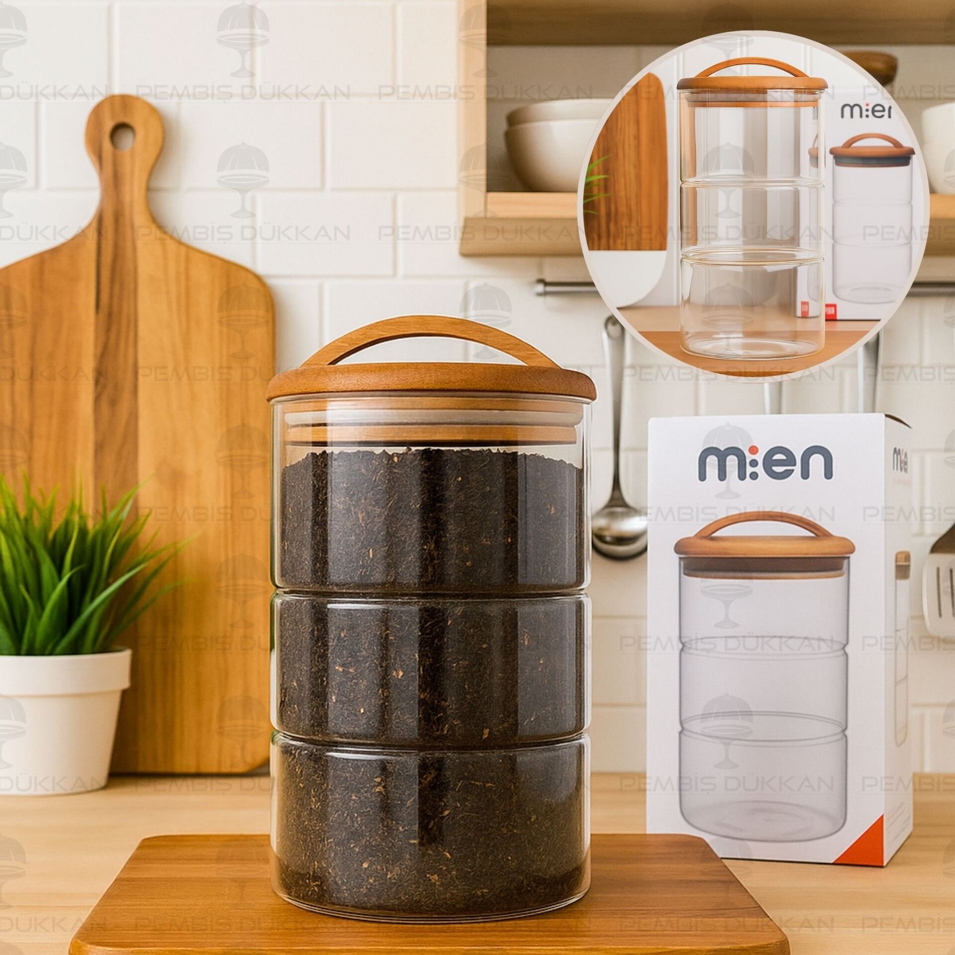 LUVA 1200ML AKASYA KAPAKLI, YATAY BOĞUMLU KAVANOZ (HJ132)