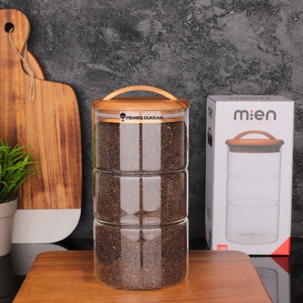 LUVA 1200ML AKASYA KAPAKLI, YATAY BOĞUMLU KAVANOZ (HJ132)