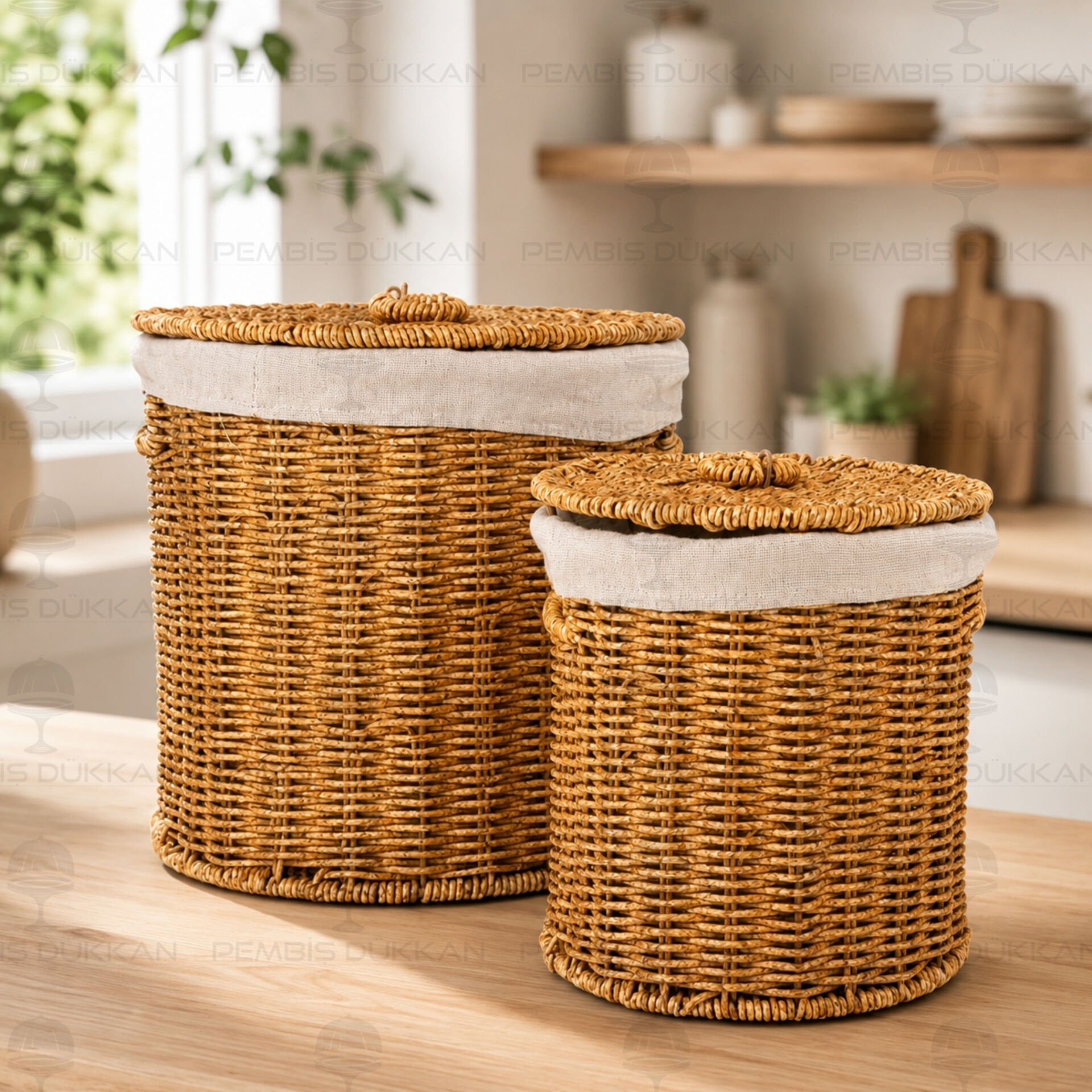 2li Rattan Yuvarlak Bezli Patates Soğan Sepeti