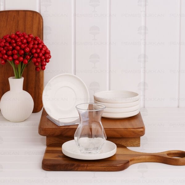 6 ADET BONE PORSELEN BONJELA SADE ÇAY TABAĞI (4011)