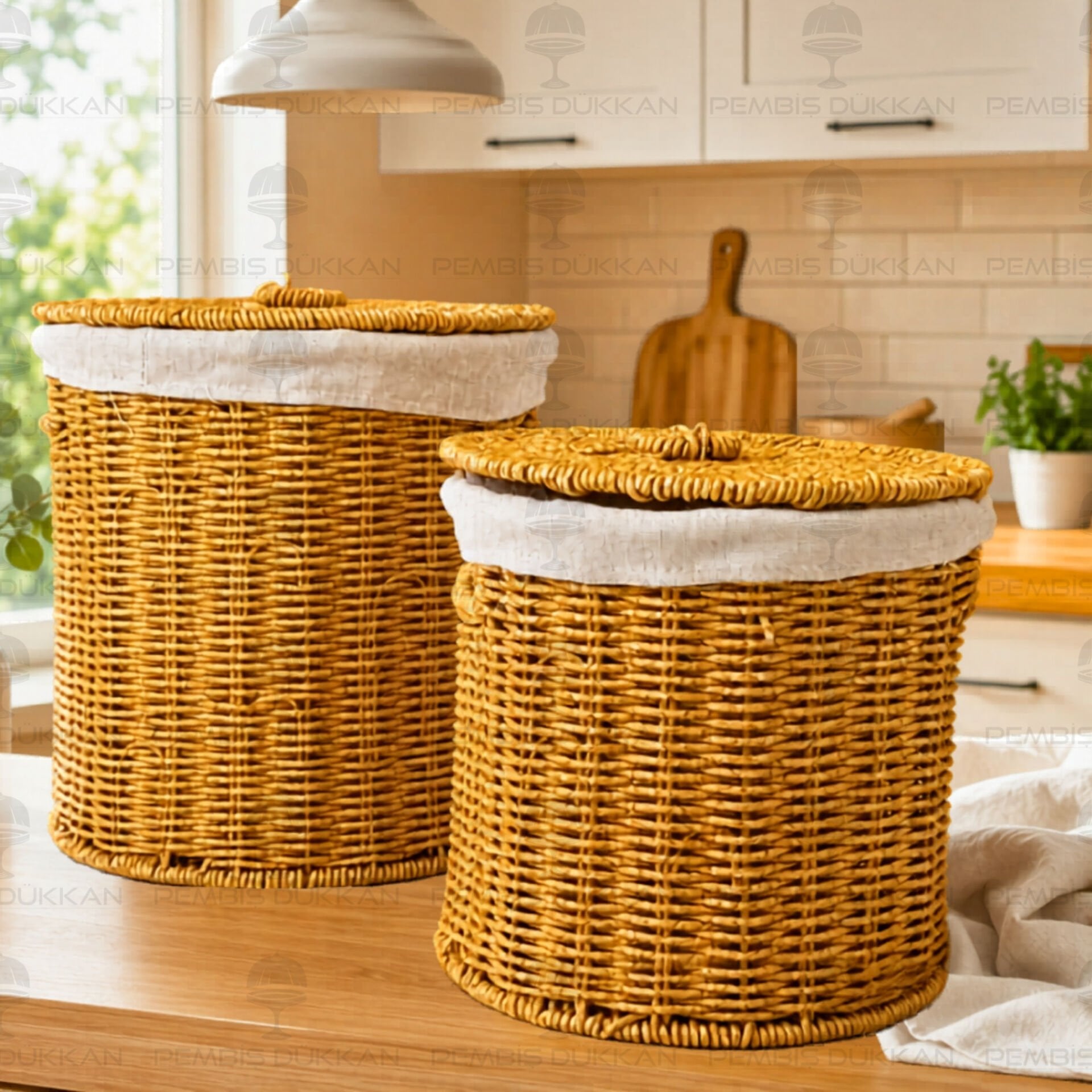 2Lİ RATTAN, YUVARLAK BEZLİ PATATES - SOĞAN SEPETİ