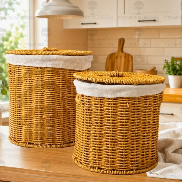 2Lİ RATTAN, YUVARLAK BEZLİ PATATES - SOĞAN SEPETİ