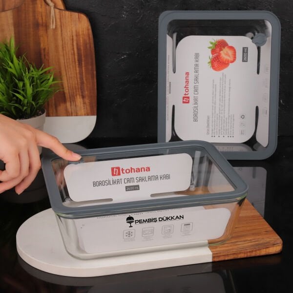 1 ADET GRİ BASIK 2600ML SİLİKON VAKUMLU, CAM SAKLAMA KABI (THN 83362)