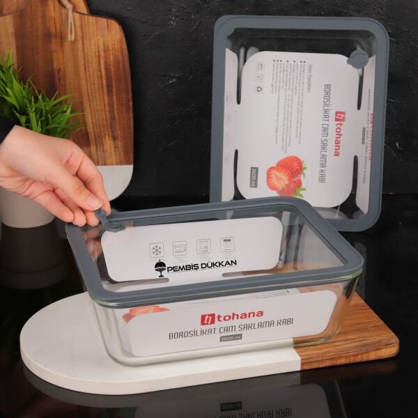 1 ADET GRİ BASIK 2600ML SİLİKON VAKUMLU, CAM SAKLAMA KABI (THN 83362)