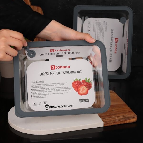 1 ADET GRİ BASIK 2600ML SİLİKON VAKUMLU, CAM SAKLAMA KABI (THN 83362)