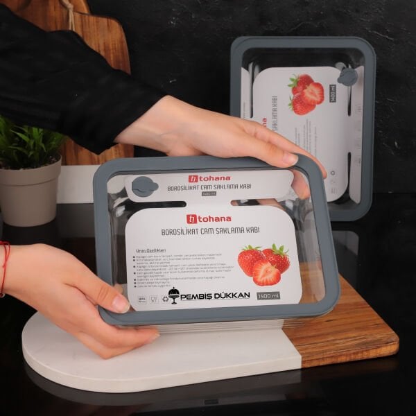 1 ADET GRİ BASIK 1400ML SİLİKON VAKUMLU, CAM SAKLAMA KABI (THN 83361)