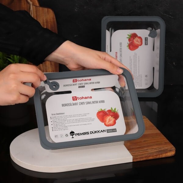 1 ADET THN 1400ML SİLİKON VAKUM KAPAKLI, GRİ CAM SAKLAMA KABI (83361)