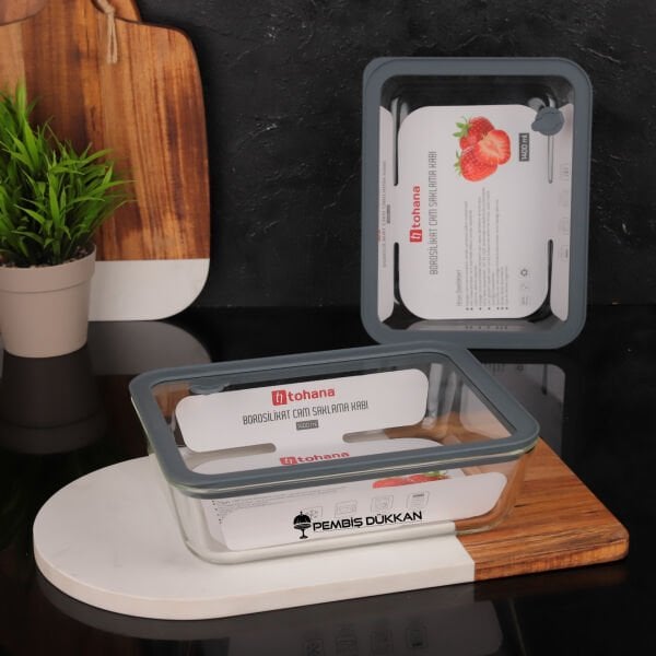 1 ADET GRİ BASIK 1400ML SİLİKON VAKUMLU, CAM SAKLAMA KABI (THN 83361)