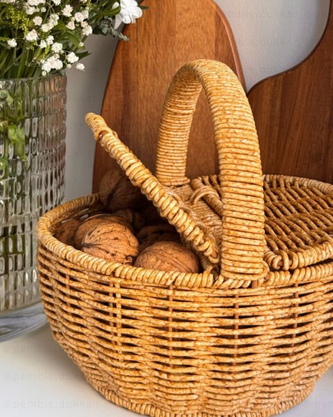 1 ADET RATTAN YUVARLAK YUMURTA & FINDIK & CEVİZ SEPETİ