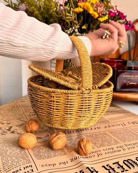 1 ADET RATTAN YUVARLAK YUMURTA & FINDIK & CEVİZ SEPETİ