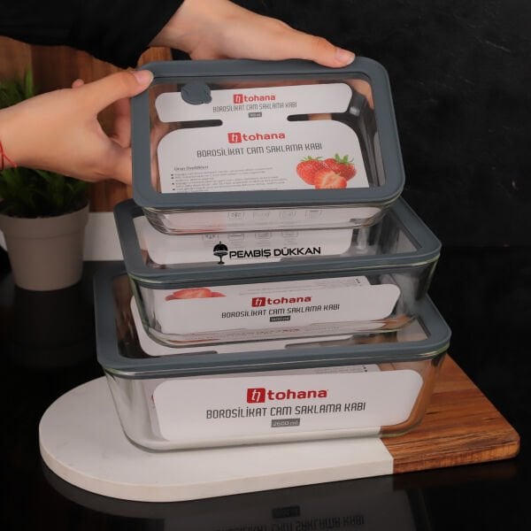 1 ADET GRİ BASIK 1400ML SİLİKON VAKUMLU, CAM SAKLAMA KABI (THN 83361)