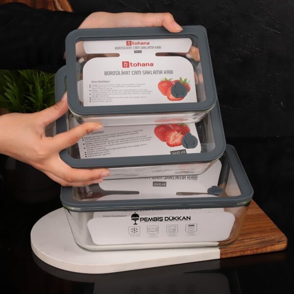 1 ADET GRİ BASIK 1400ML SİLİKON VAKUMLU, CAM SAKLAMA KABI (THN 83361)