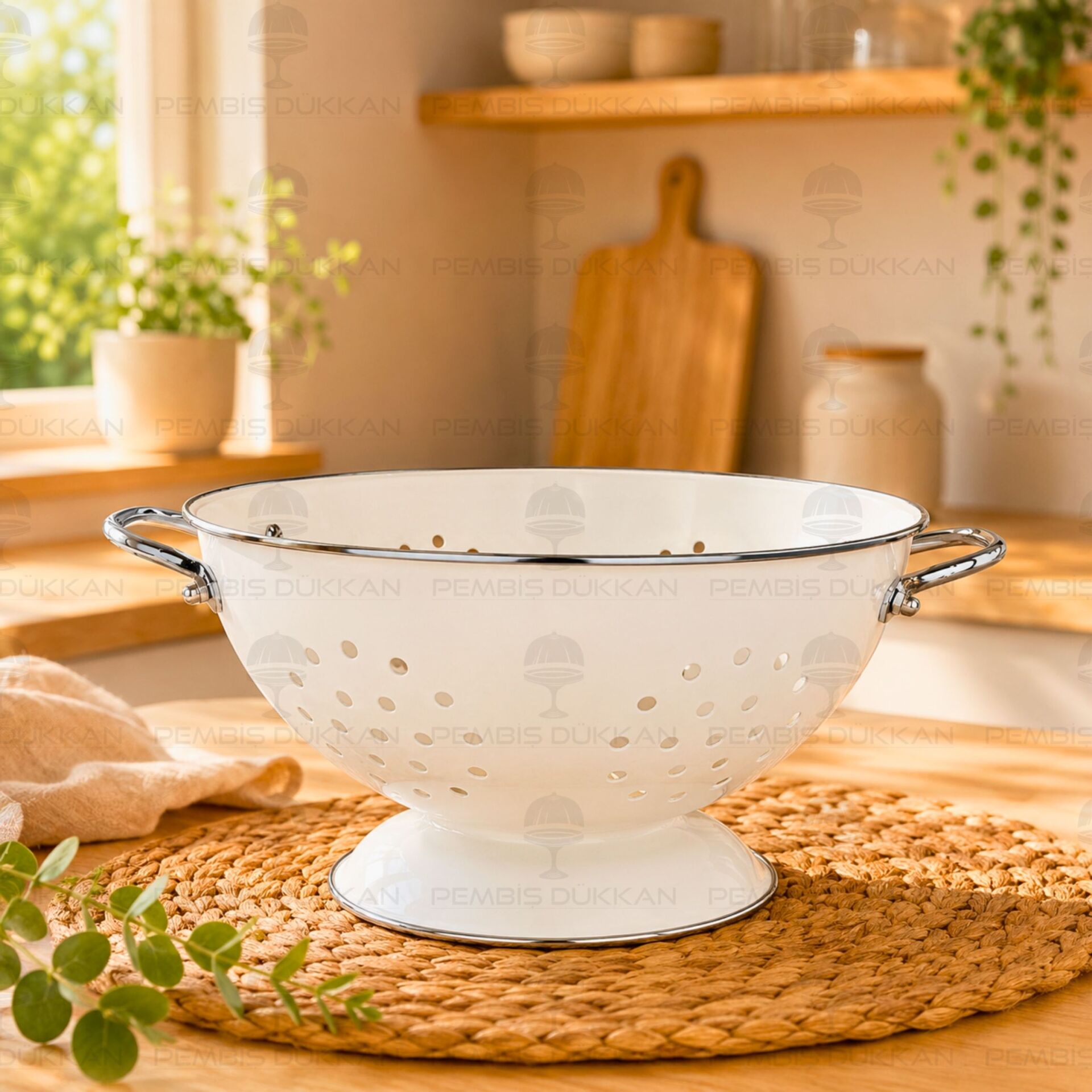 22cm Ayaklı Yuvarlak, Çelik Süzgeç (8b96)