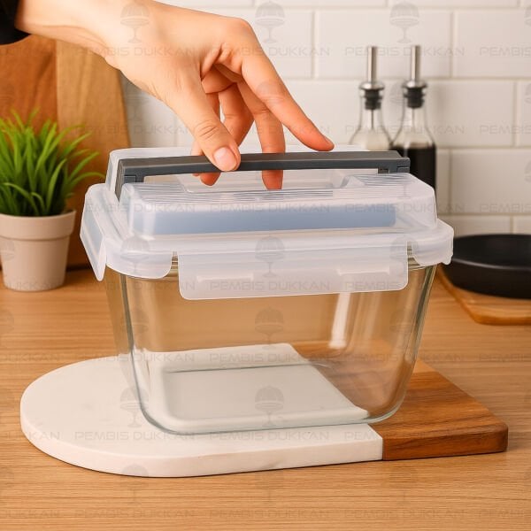 3900ML TAŞIMA KULPLU, KİLİTLİ CAM SAKLAMA KABI (84039)