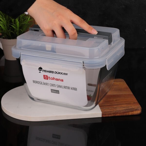 3900ML TAŞIMA KULPLU, KİLİTLİ CAM SAKLAMA KABI (84039)