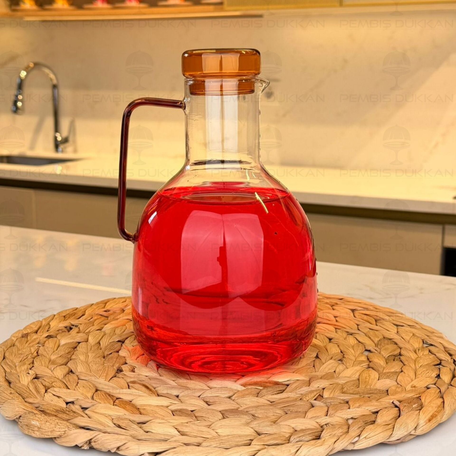 1800ML CAM AMBER KAPAKLI BOROSİLİKAT CAM SÜRAHİ (76982)