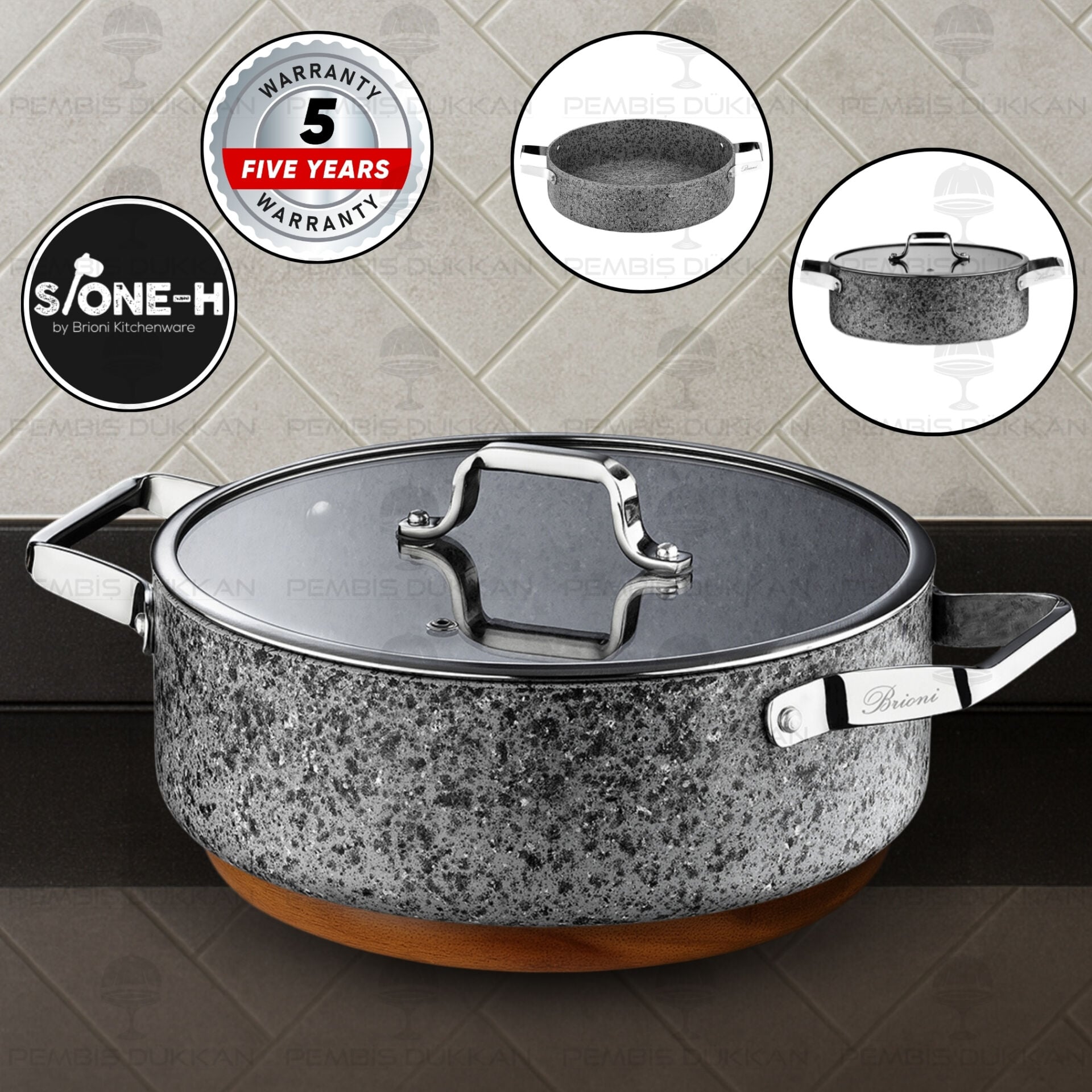 Brioni Stone-Age 34 Cm Basık Tencere
