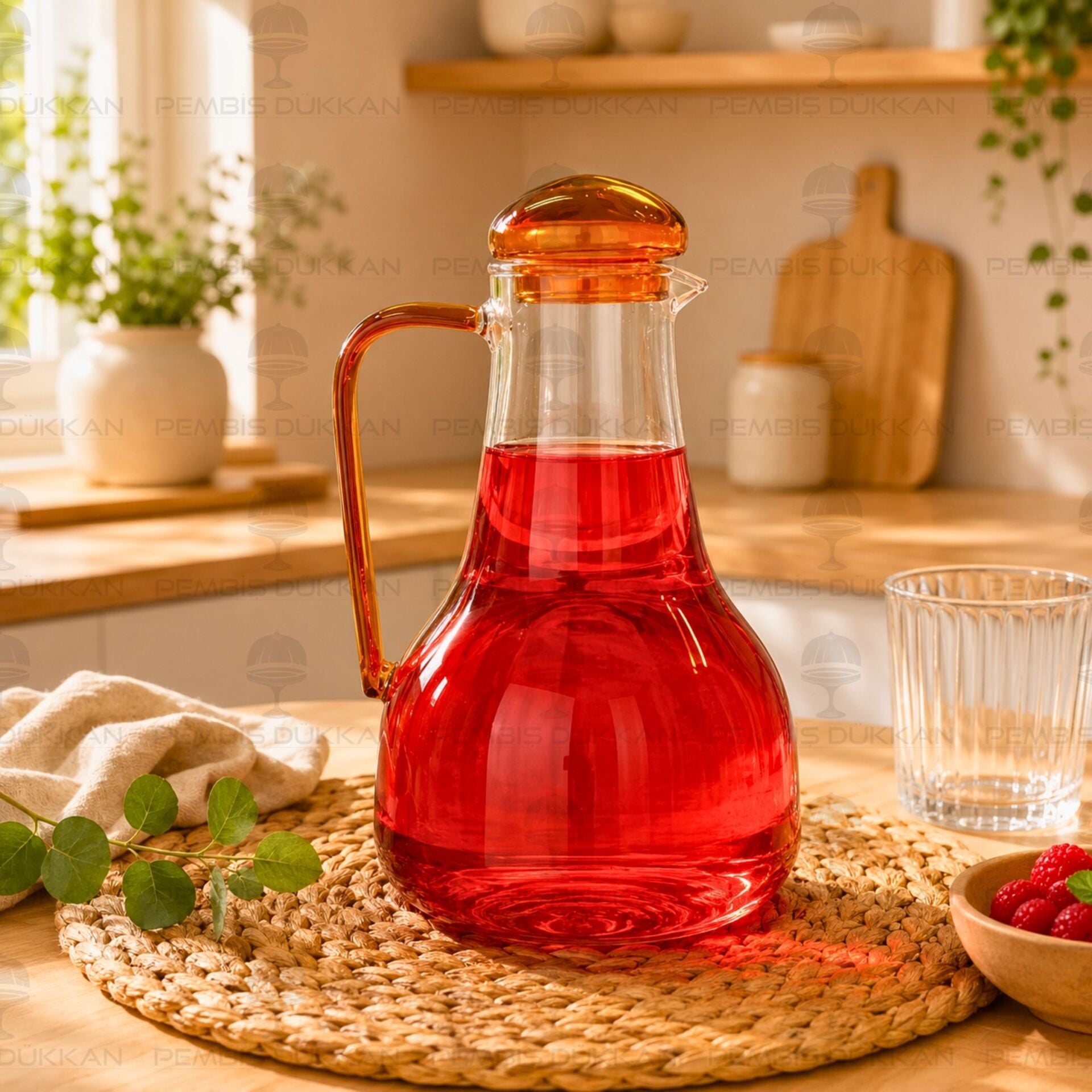 1300ML CAM AMBER KAPAKLI BOROSİLİKAT CAM SÜRAHİ (76986)