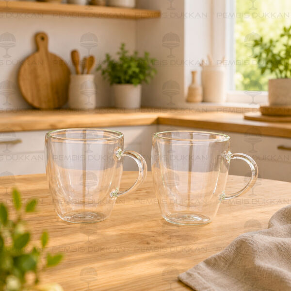 100ml 2li Çift Cidarlı Cam Kupa Seti (81828)