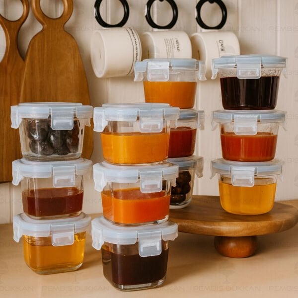 1 ADET 200 ML KARE VAKUMLU KİLİTLİ, KÜÇÜK CAM KAHVALTILIK, REÇELLİK (84200)